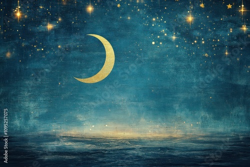 Serene Night Sky with Crescent Moon and Stars