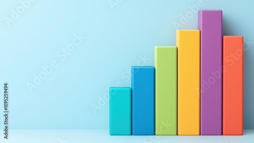 business plan 2025 and strategy risk. A colorful bar chart against a blue background, illustrating data trends with increasing heights of bars in vibrant colors.