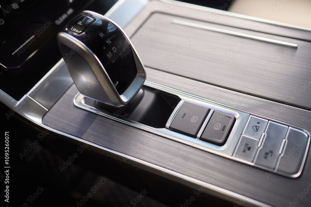 Macro shot of a car gear lever an essential auto part Macro shot of a car gear lever an essential auto part