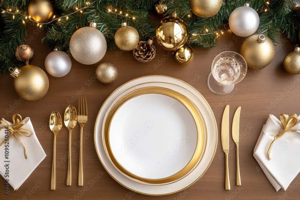 Gold and White Christmas Table Setting Flatlay Photography, Festive Decor, Elegant Dinnerware, Holiday Table, Christmas Ornament Christmas Table Setting, Holiday Decor Gold and White Christmas Table Setting Flatlay Photography, Festive Decor, Elegant Dinnerware, Holiday Table, Christmas Ornament Christmas Table Setting, Holiday Decor