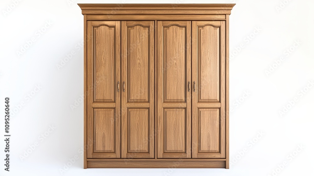 Elegant wooden wardrobe with classic design and four paneled doors Elegant wooden wardrobe with classic design and four paneled doors