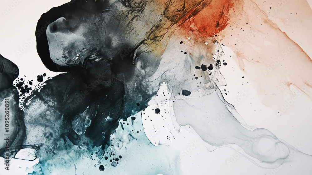 Fototapeta premium Abstract Blue and White Water Texture with Splash and Ink Drops on Grunge Background