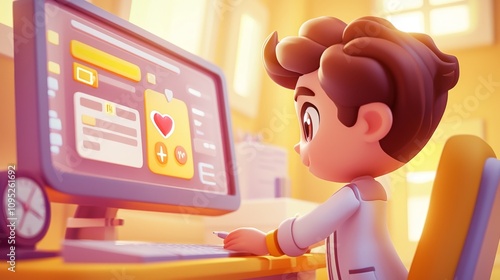 Obraz na płótnie AI-Powered Healthcare Pastel colored 3D cartoon style illustration. w salonie
