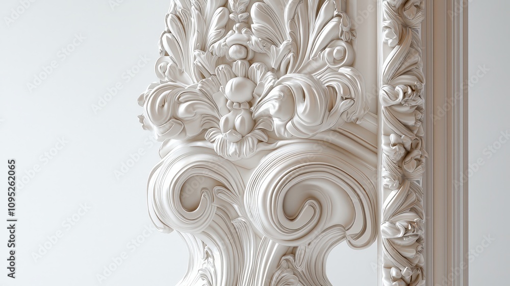 Ornate baroque wall detailing with classical decorative elements Ornate baroque wall detailing with classical decorative elements