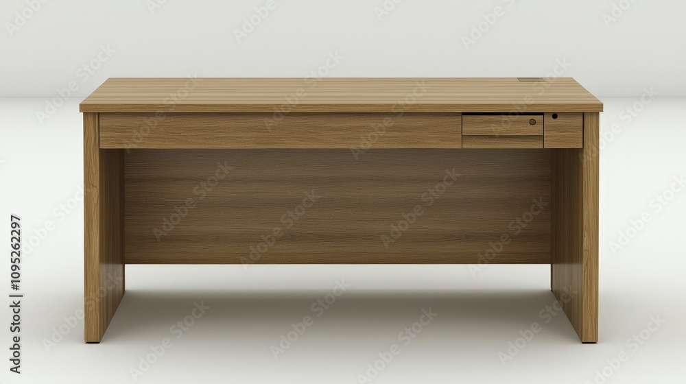 Minimalist wooden office desk with drawer on white background Minimalist wooden office desk with drawer on white background