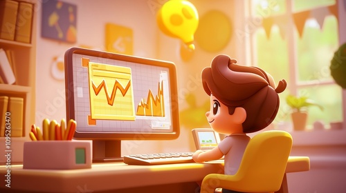AI in Finance Pastel colored 3D cartoon style illustration.
