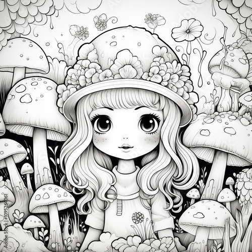 Coloring page mushroom forest
