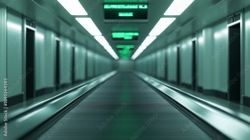 Conveyor belt airport x-ray concept. Conveyor belt at airport with illuminated signs and modern design Conveyor belt airport x-ray concept. Conveyor belt at airport with illuminated signs and modern design