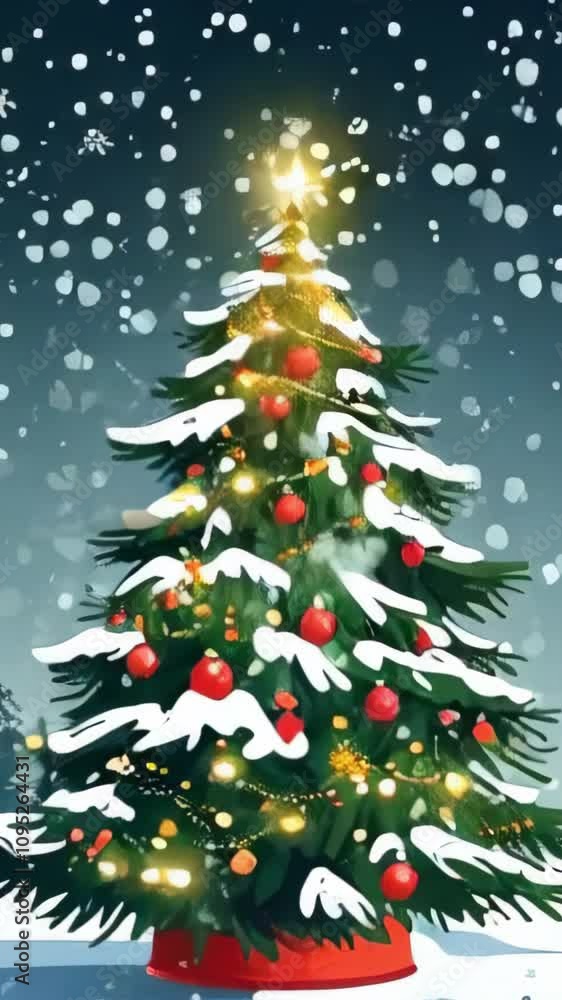 Winter Magic: Christmas Background with Snow and a Starry Night Landscape Winter Magic: Christmas Background with Snow and a Starry Night Landscape