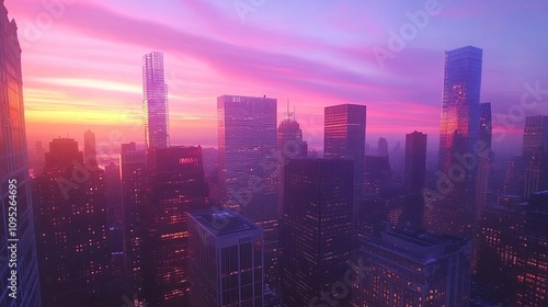 Stunning sunset over urban cityscape new york aerial view evening atmosphere vibrant colors and skyscrapers