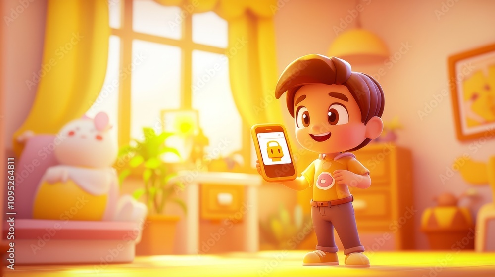 AI in Facial Recognition Pastel colored 3D cartoon style illustration.