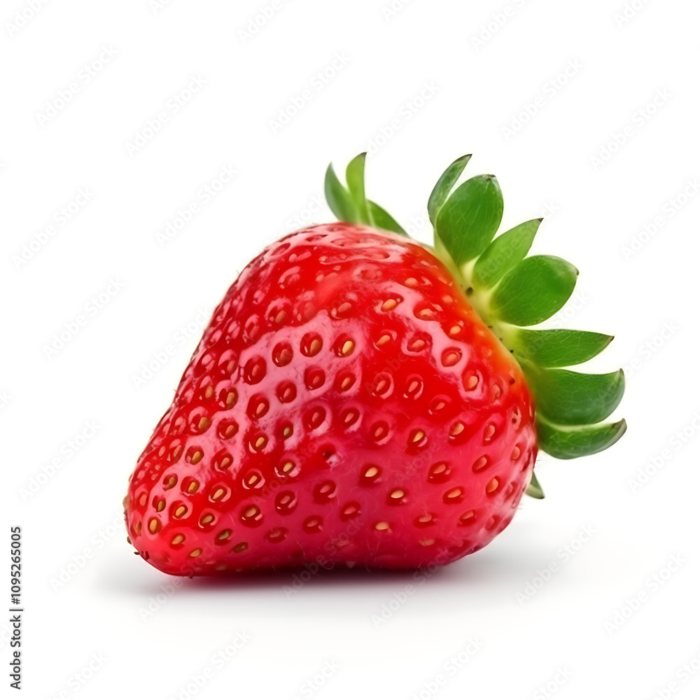 Fresh red strawberry with green leaves isolated on white background Fresh red strawberry with green leaves isolated on white background