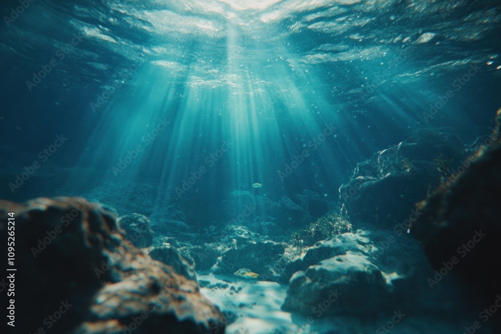 Underwater Scene with Rays of Light and Ocean Floor Underwater Scene with Rays of Light and Ocean Floor