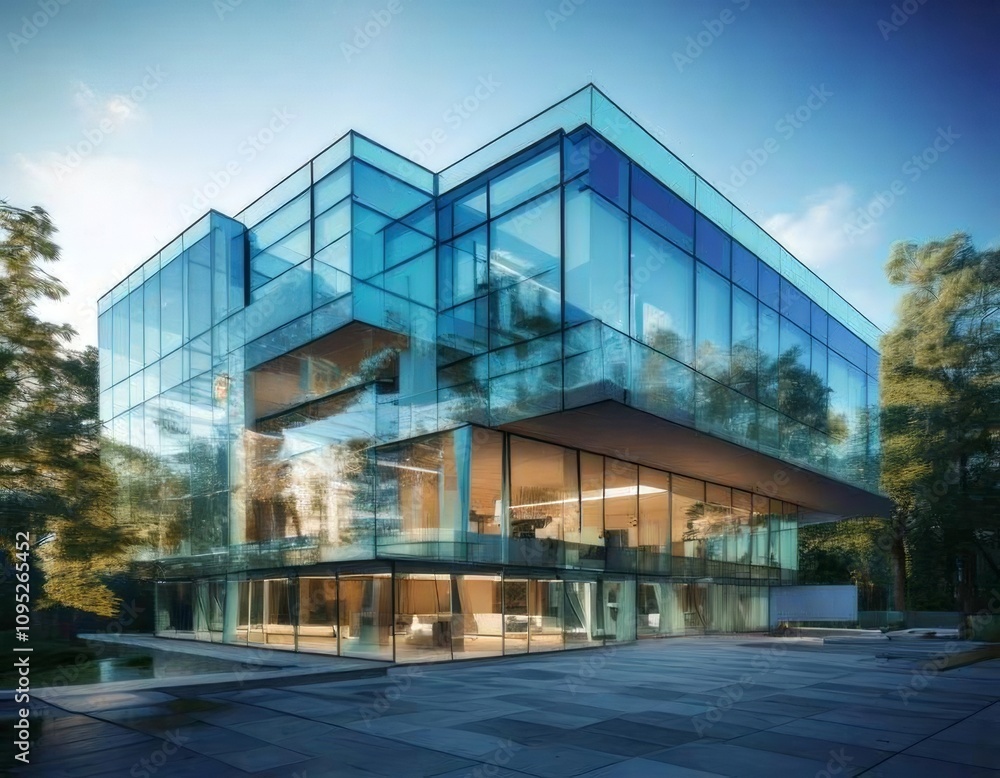 futuristic glass-and-blue-toned office building futuristic glass-and-blue-toned office building