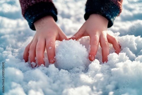 Creating winter magic by forming a snowball in a snowy landscape. Generative AI photo