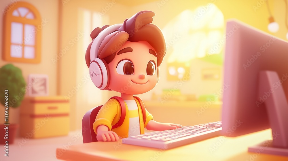 AI Voice Cloning in Media Pastel colored 3D cartoon style illustration.