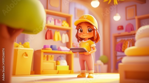 AI Fashion Design Collaboration Pastel colored 3D cartoon style illustration.