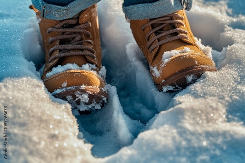 Exploring winter landscapes with sturdy boots in fresh snow. Generative AI photo