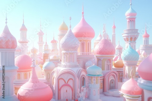 Dreamy Fantasy Cityscape with Colorful Architecture