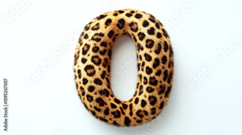 A leopard-print number zero on a white background. Concept of animal print style and typography. For graphic design purposes photo