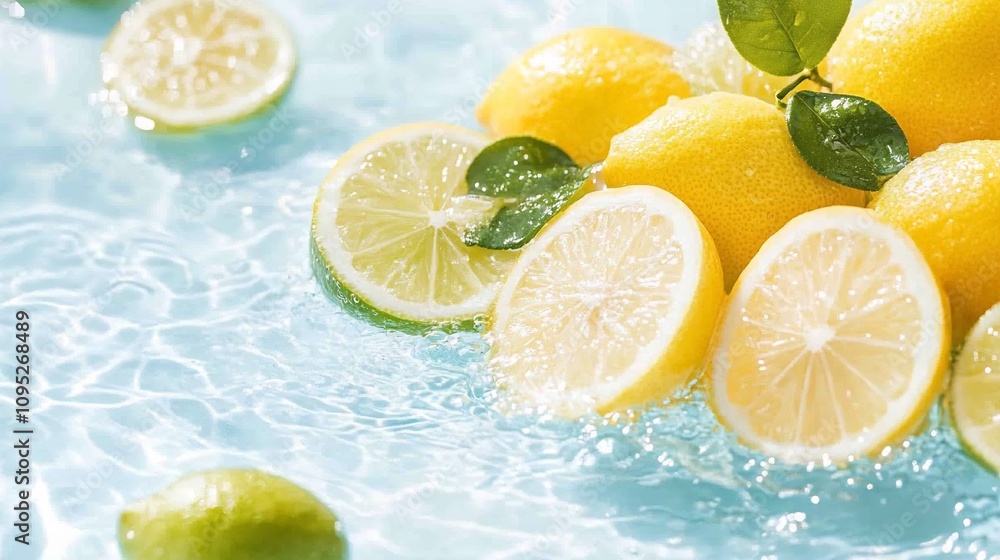 Lemons and Limes Splashing in Summer Sunlight. AI Generated Lemons and Limes Splashing in Summer Sunlight. AI Generated