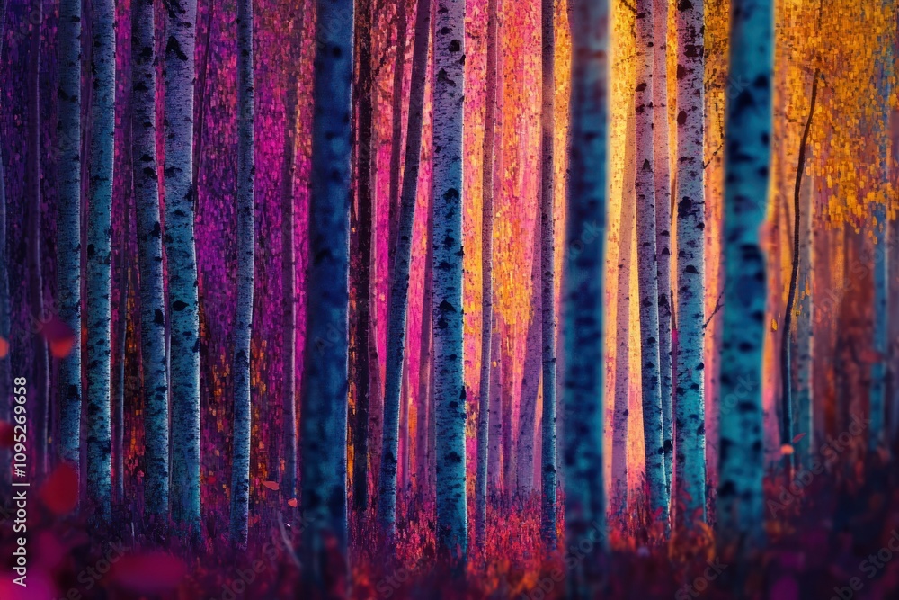 Fototapeta premium Vibrant Colors of Autumn Forest at Sunset