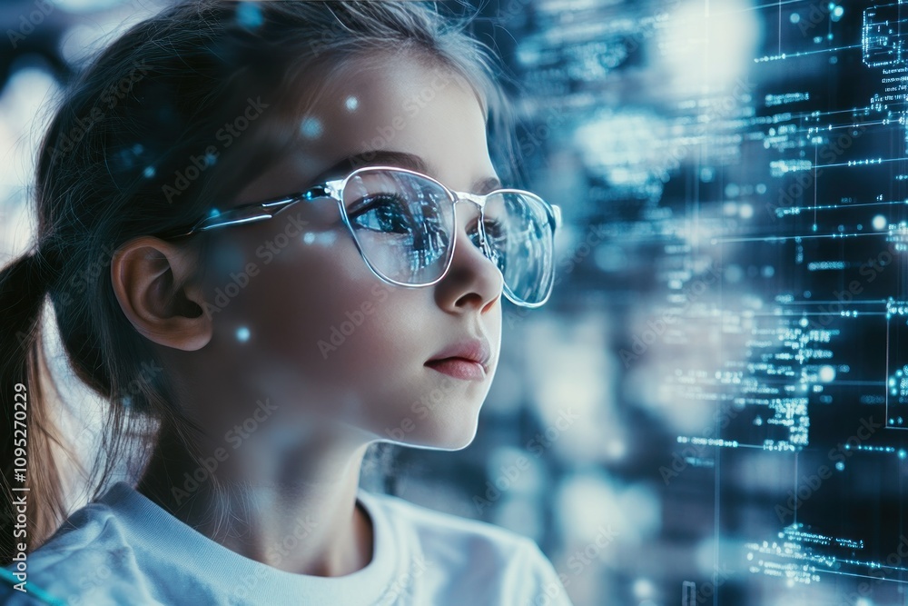 Young Girl with Glasses and Digital Elements Young Girl with Glasses and Digital Elements