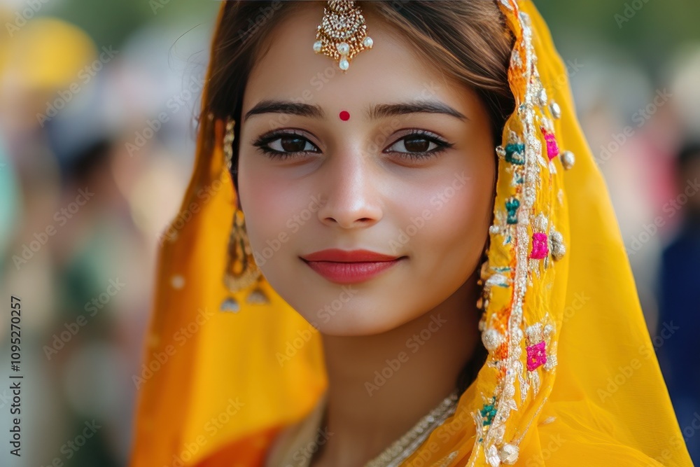 Vibrant Young Woman in Traditional Yellow Attire