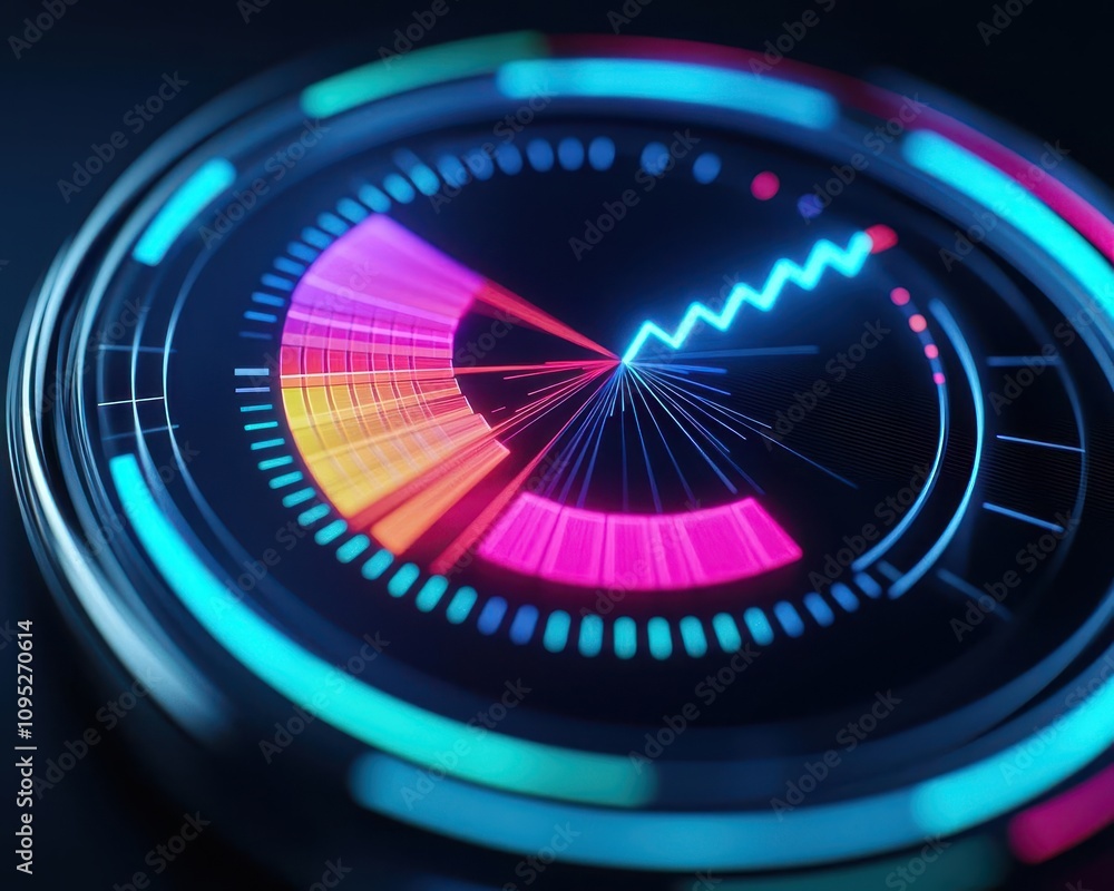 Digital wheel showing the balance between growth sectors in an equity fund, visual strategy, financial planning Digital wheel showing the balance between growth sectors in an equity fund, visual strategy, financial planning