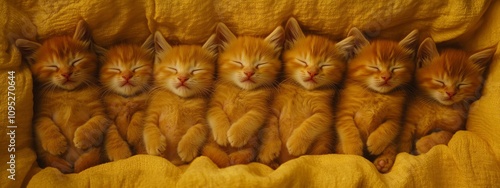 Sweet Dreams: Kittens Cuddled Up Together.Concept of Warmth, comfort, friendship, innocence, cuteness,Pet products, pet care, children's products, wallpaper and home decor.