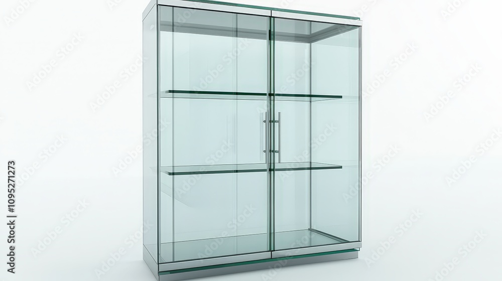 Elegant glass display cabinet with sleek shelves and modern design Elegant glass display cabinet with sleek shelves and modern design