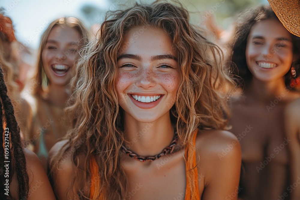 A diverse group of freckled people laughing together outdoors under sunny skies. Generative AI A diverse group of freckled people laughing together outdoors under sunny skies. Generative AI