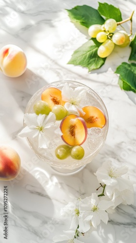 Wallpaper Mural 柔らかな光の中で花を咲かせた新鮮な桃とブドウの明るい空中写真 Torontodigital.ca