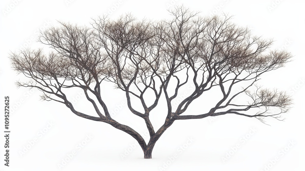 Bare tree silhouette in winter against a white background Bare tree silhouette in winter against a white background