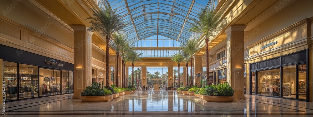 Skylit Atrium with Palm Trees: The Heart of a Vibrant Mall.Concept of Urban oasis, luxury, retail therapy, escapism, modern architecture,Retail, real estate development, interior design, tourism Skylit Atrium with Palm Trees: The Heart of a Vibrant Mall.Concept of Urban oasis, luxury, retail therapy, escapism, modern architecture,Retail, real estate development, interior design, tourism