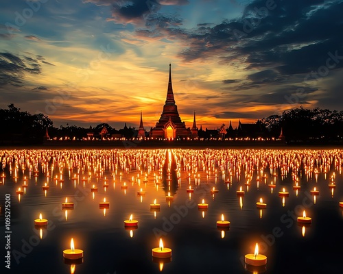 Stunning sunset with floating candles. Makabucha Day photo