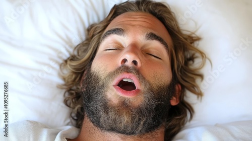 Young Man Loud Snoring and Open Mouth.Concept of Sleep apnea,sleep disorder,poor sleep quality,health issues,fatigue,Healthcare,medical devices,sleep clinics,pharmaceutical industry