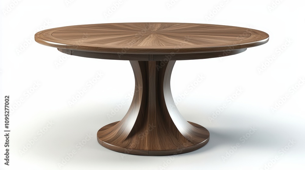 Elegant wooden round table with sleek modern design in minimalistic setting Elegant wooden round table with sleek modern design in minimalistic setting