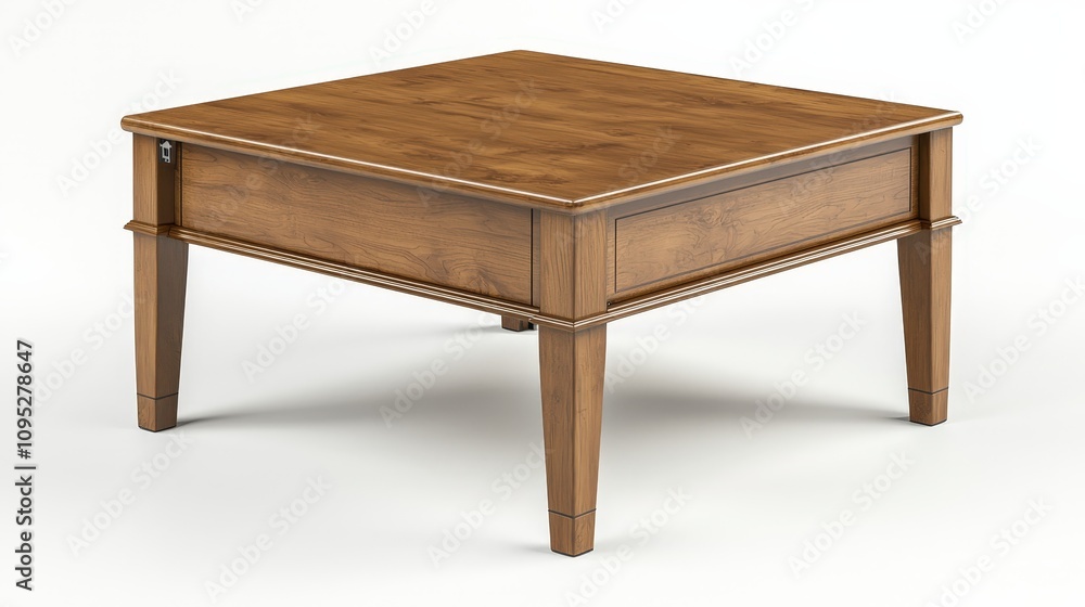 Elegant wooden coffee table with polished finish and tapered legs Elegant wooden coffee table with polished finish and tapered legs