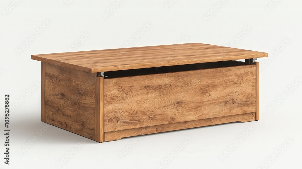 Modern wooden coffee table with hidden storage in minimalist design Modern wooden coffee table with hidden storage in minimalist design