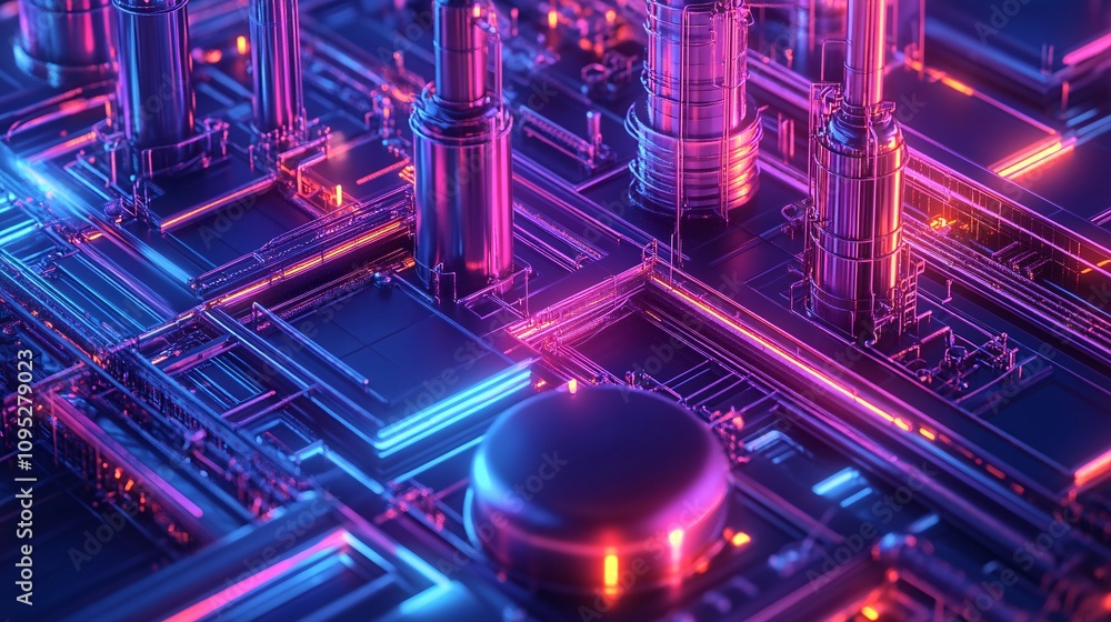 Fototapeta premium Futuristic 3D Visualization of Glowing Modular Fuel Processing Elements with Clean Geometry and Functionality