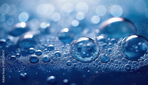  blue soapy abstract background with bubbles floating 