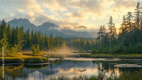 Serene Sunrise over Mountain Lake