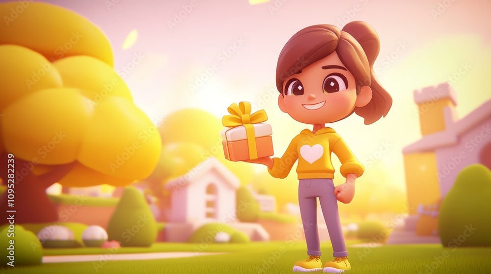 Influencer Hosting Giveaway Pastel colored 3D cartoon style illustration.