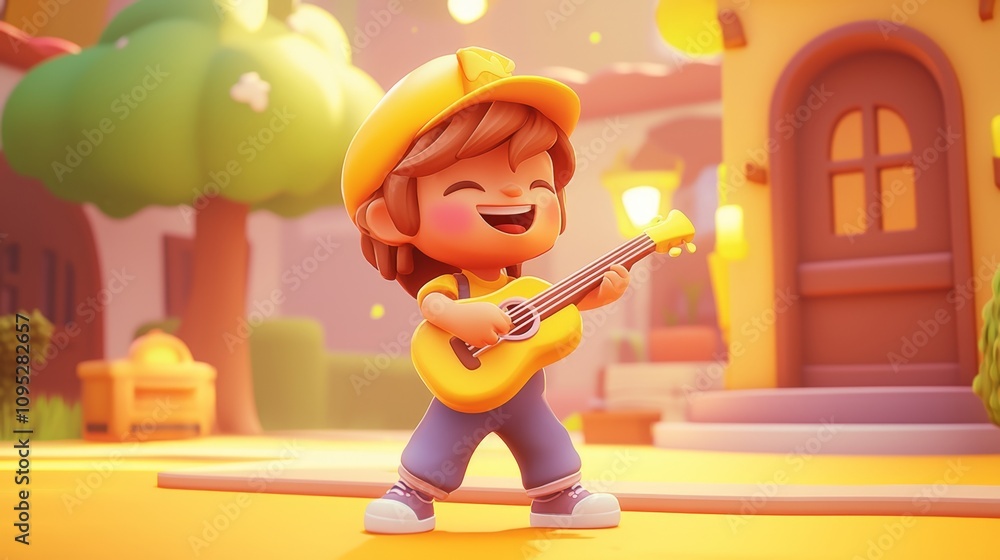 Online Music Collaboration Pastel colored 3D cartoon style illustration.