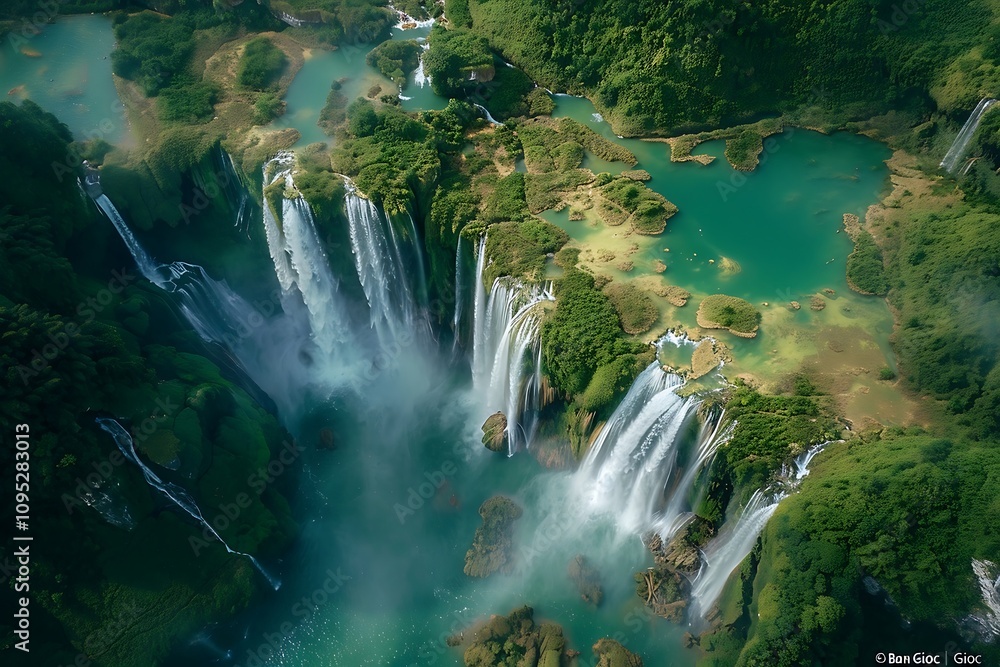waterfall in the green mountains of karst region of China waterfall in the green mountains of karst region of China