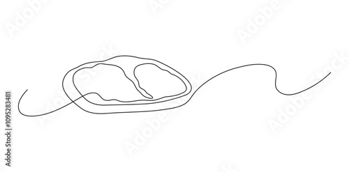 Piece of raw meat. Continuous line drawing.