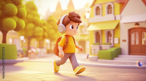 Wireless Headphones Music Pastel colored 3D cartoon style illustration.