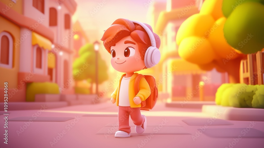 Wireless Headphones Music Pastel colored 3D cartoon style illustration.