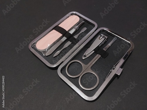 manicure set personal care nail file scissors isolated